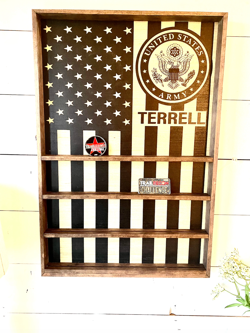 Military Coin display open face wood box veteran army navy marine coast guard air force