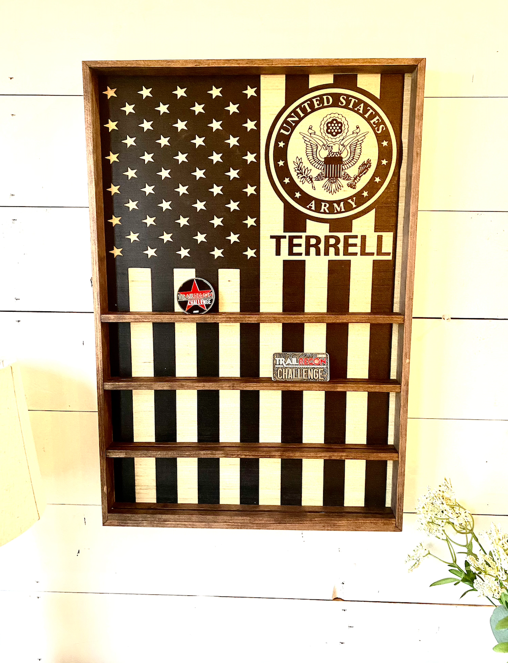 Military Coin display open face wood box veteran army navy marine coast guard air force
