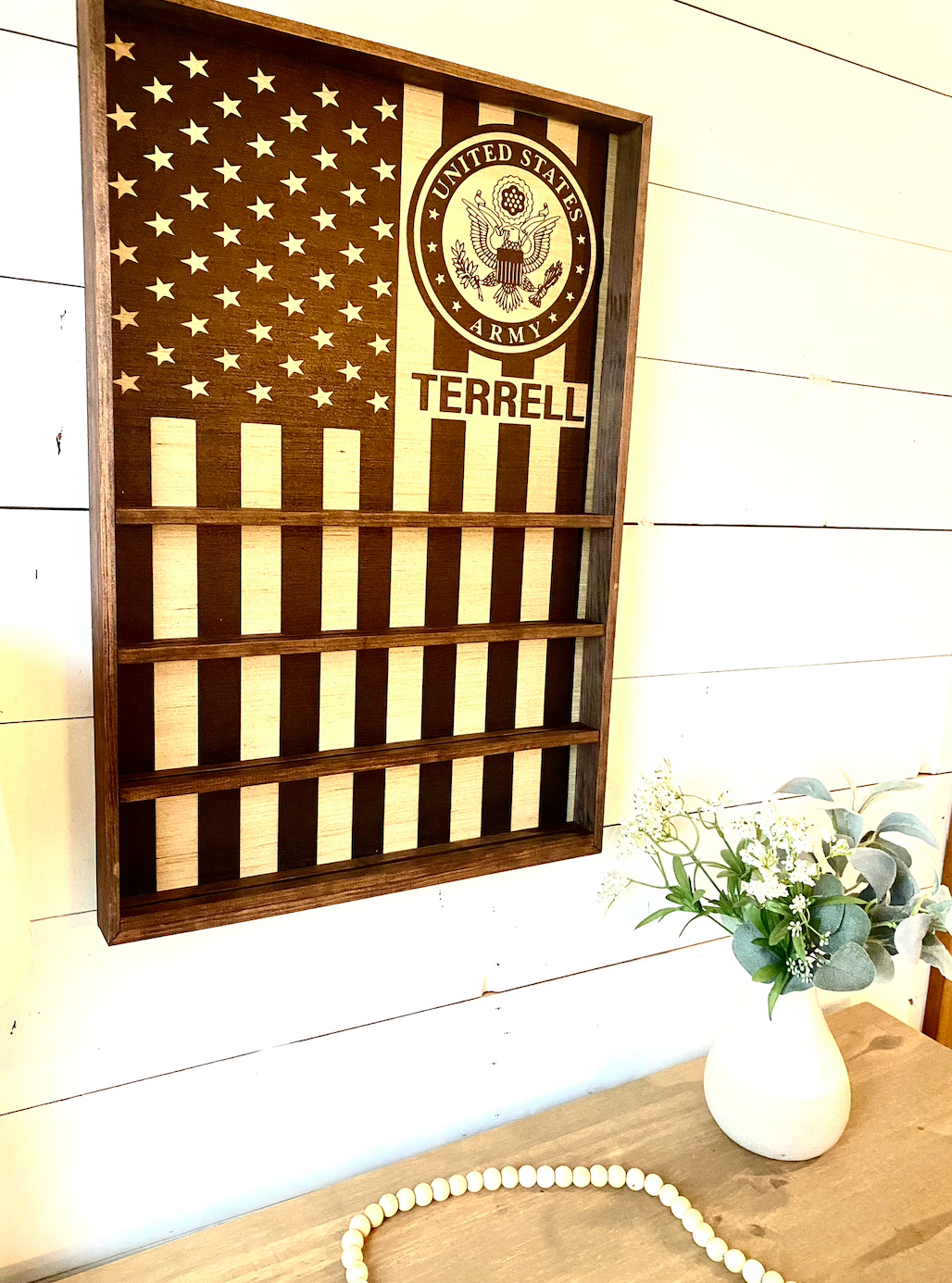 Military Coin display open face wood box veteran army navy marine coast guard air force