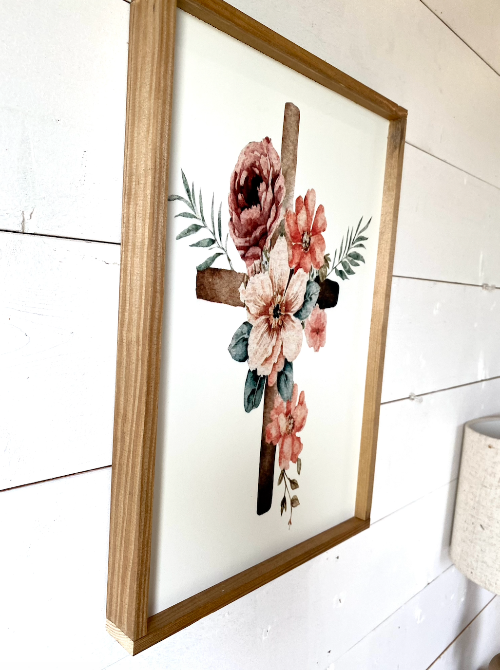 Cross with bold color flowers wood sign easter 23
