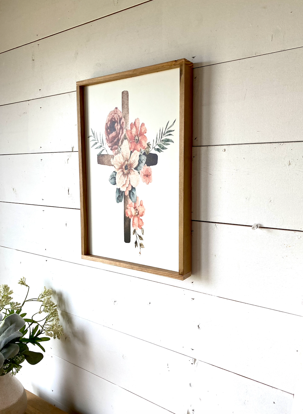 Cross with bold color flowers wood sign easter 23