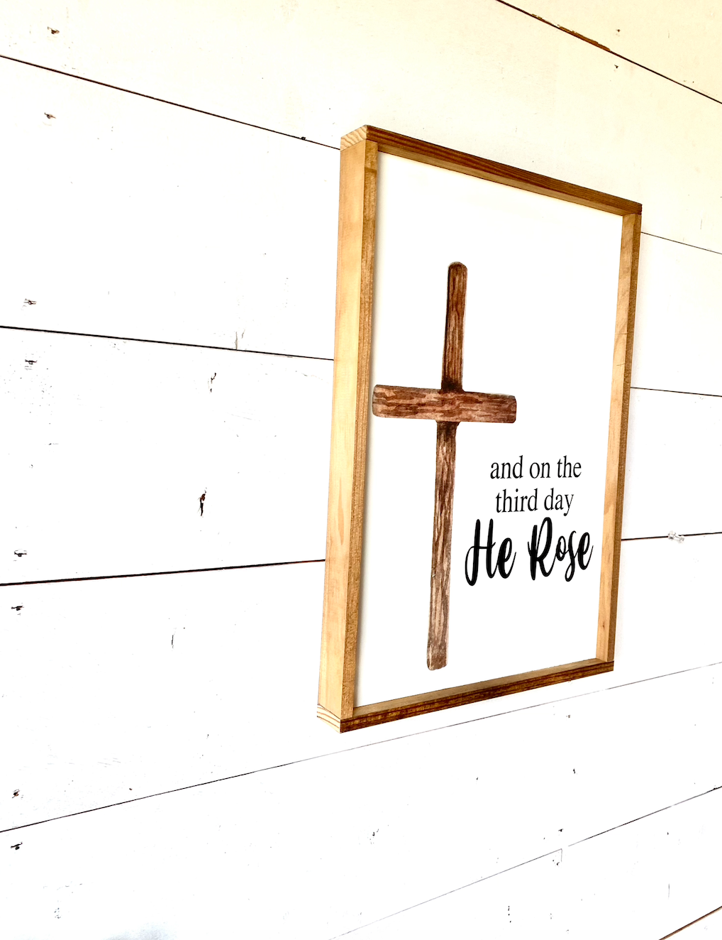 And on the third day he rose Cross wood sign easter 23