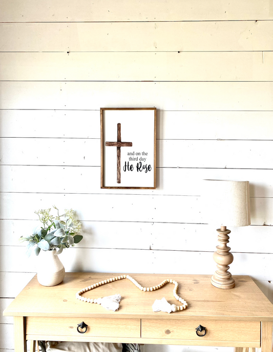 And on the third day he rose Cross wood sign easter 23