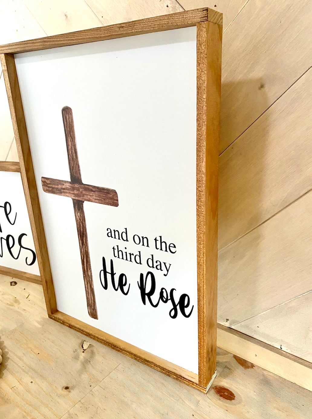 And on the third day he rose Cross wood sign easter 23
