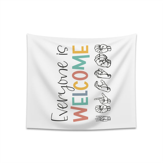 Everyone is welcome asl Printed Wall Tapestry