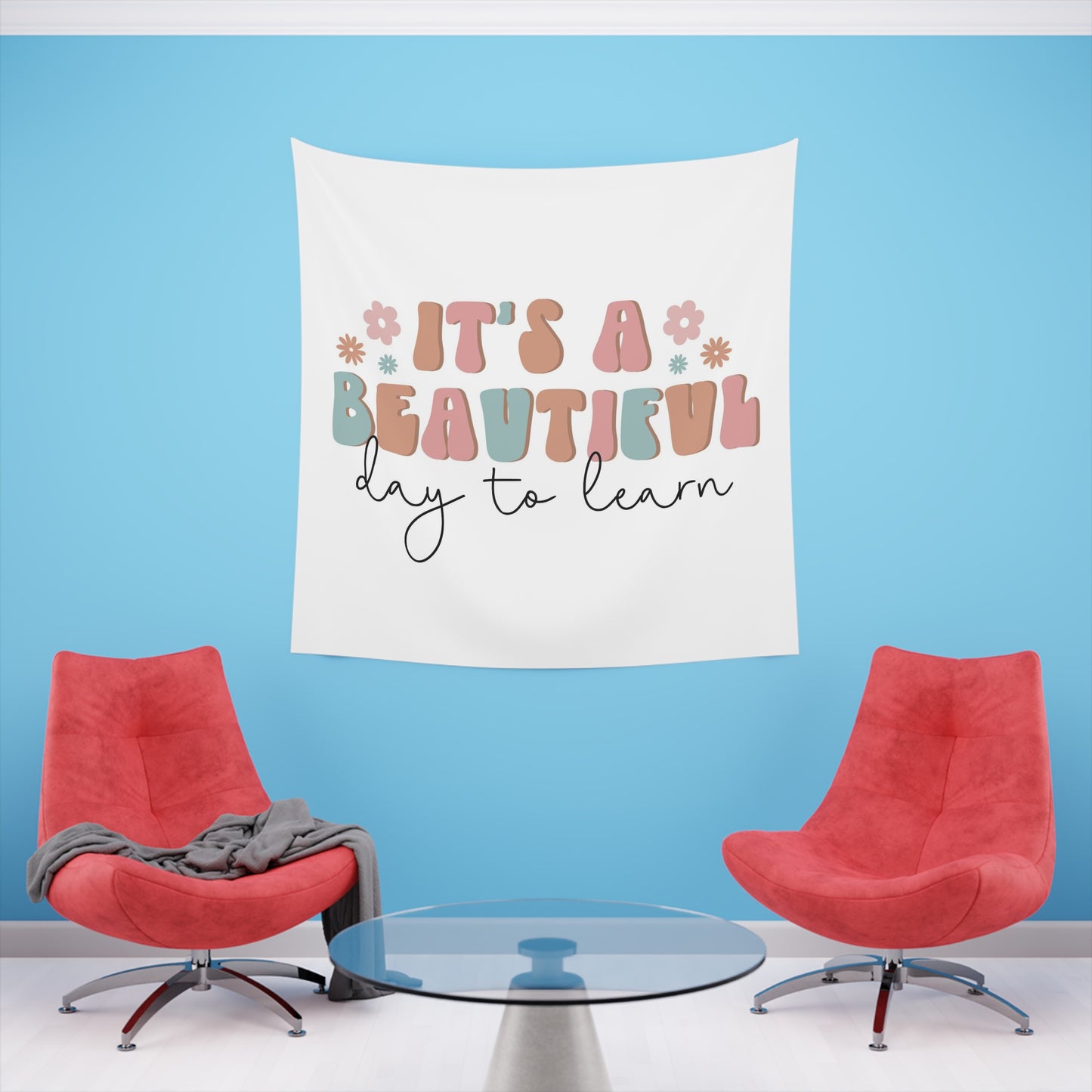 retro groovy its a beautiful day to learn Printed Wall Tapestry