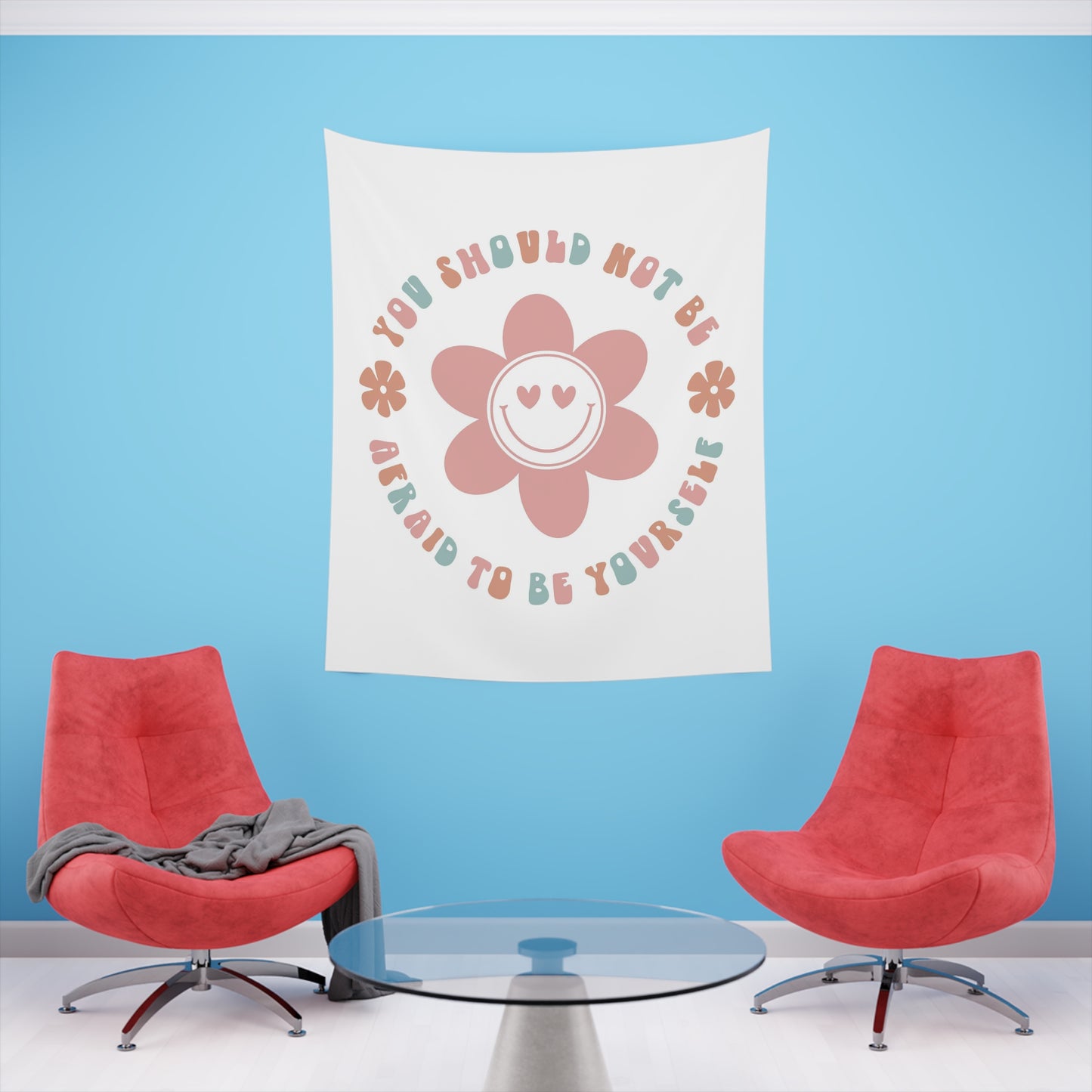 retro groovy you should not be afraid to be yourself Printed Wall Tapestry