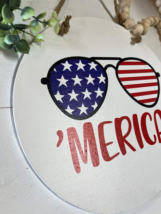 merica fourth of july sunglasses welcome door hanger