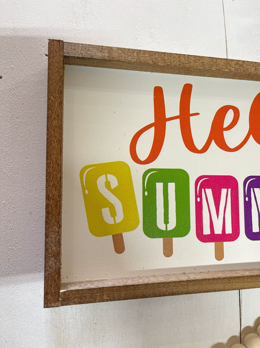 hello summer Popsicle colorful wood sign