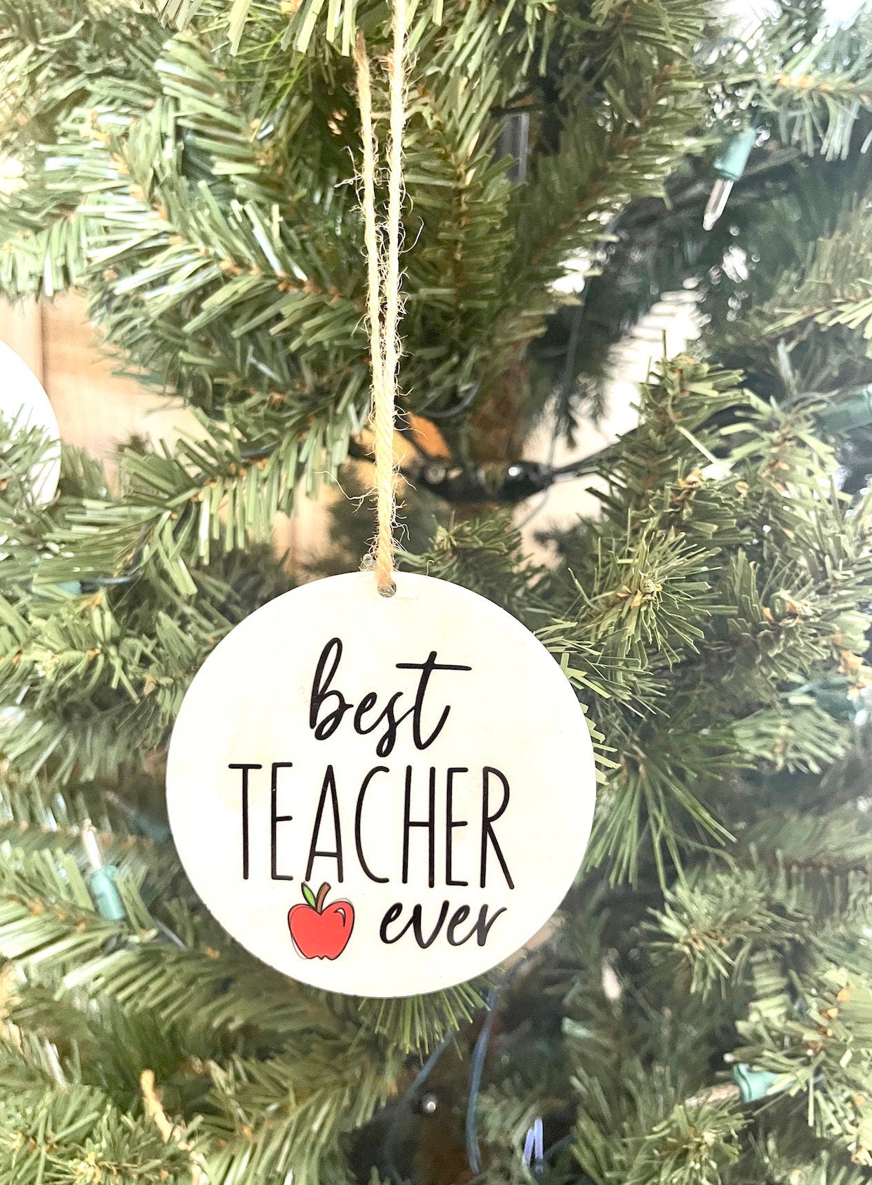 Best Teacher Ever Apple Acrylic Ornament; Holiday; Christmas; Gift