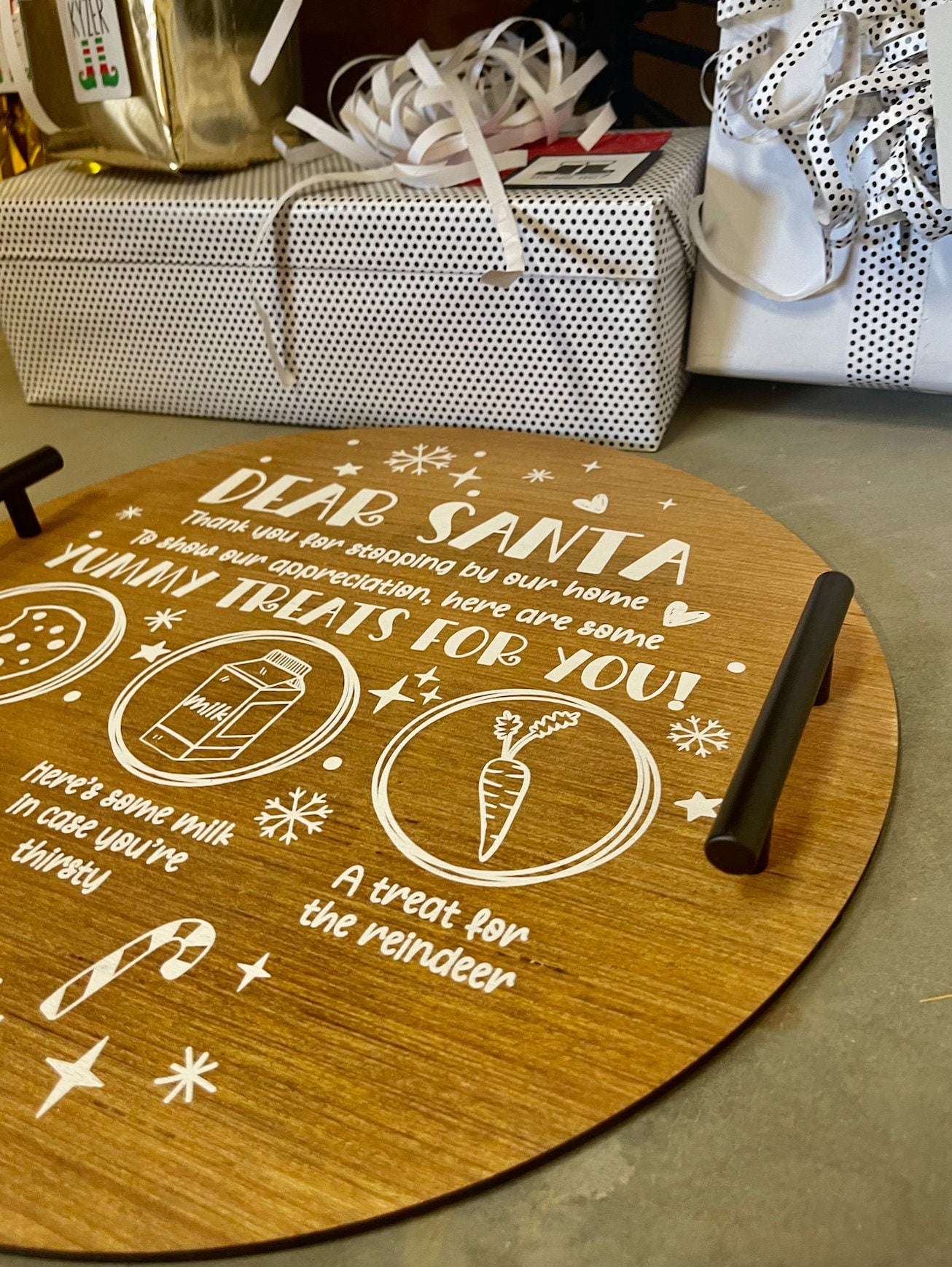 Dear Santa Cookie Tray reindeer treat milk christmas wood circle sign