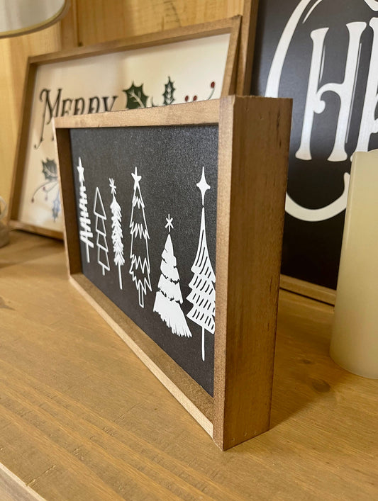 Black and white christmas tree doodle decor christmas wood sign