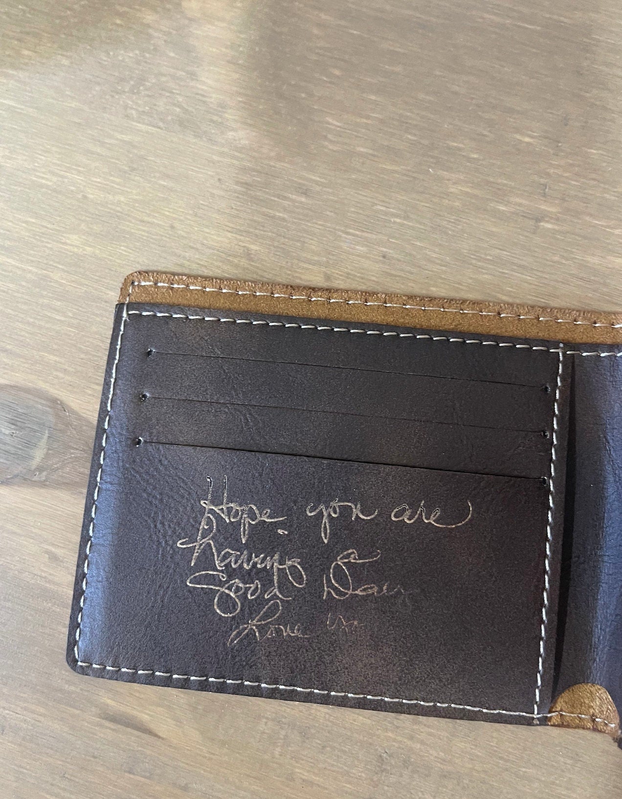Your handwritten Family Note engraved into leather wallet