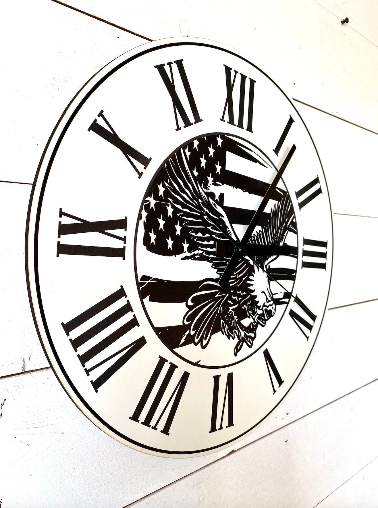 Roman Numeral Bald Eagle American Flag Wood Clock patriot
