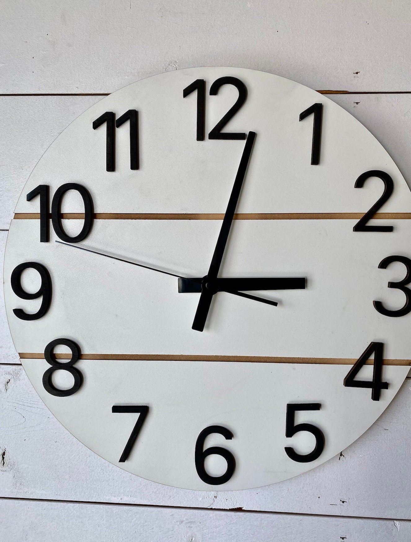 White shiplap raised numbers Wood Clock