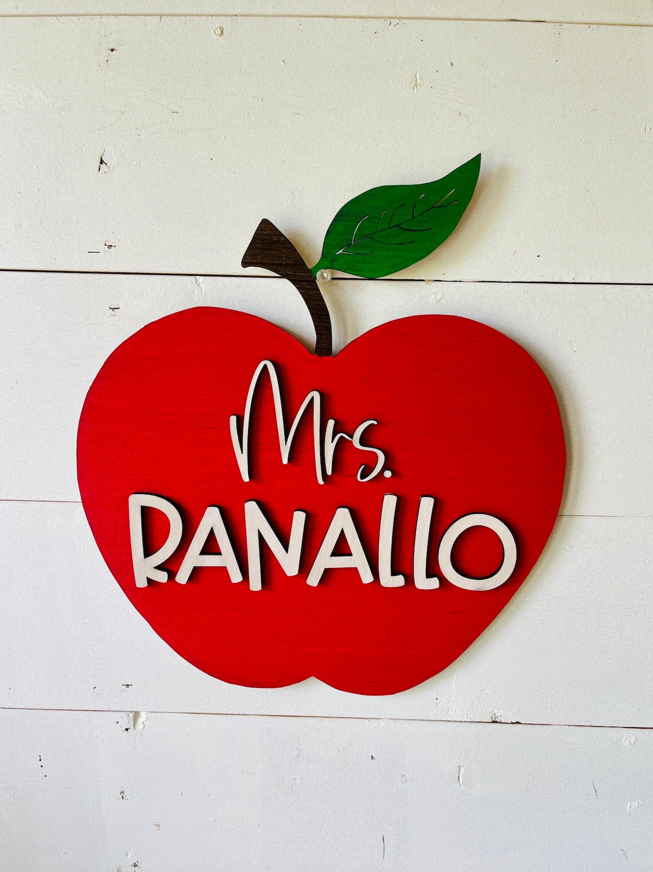 Red Apple Personalized 3D Teacher Name Cut Out Sign