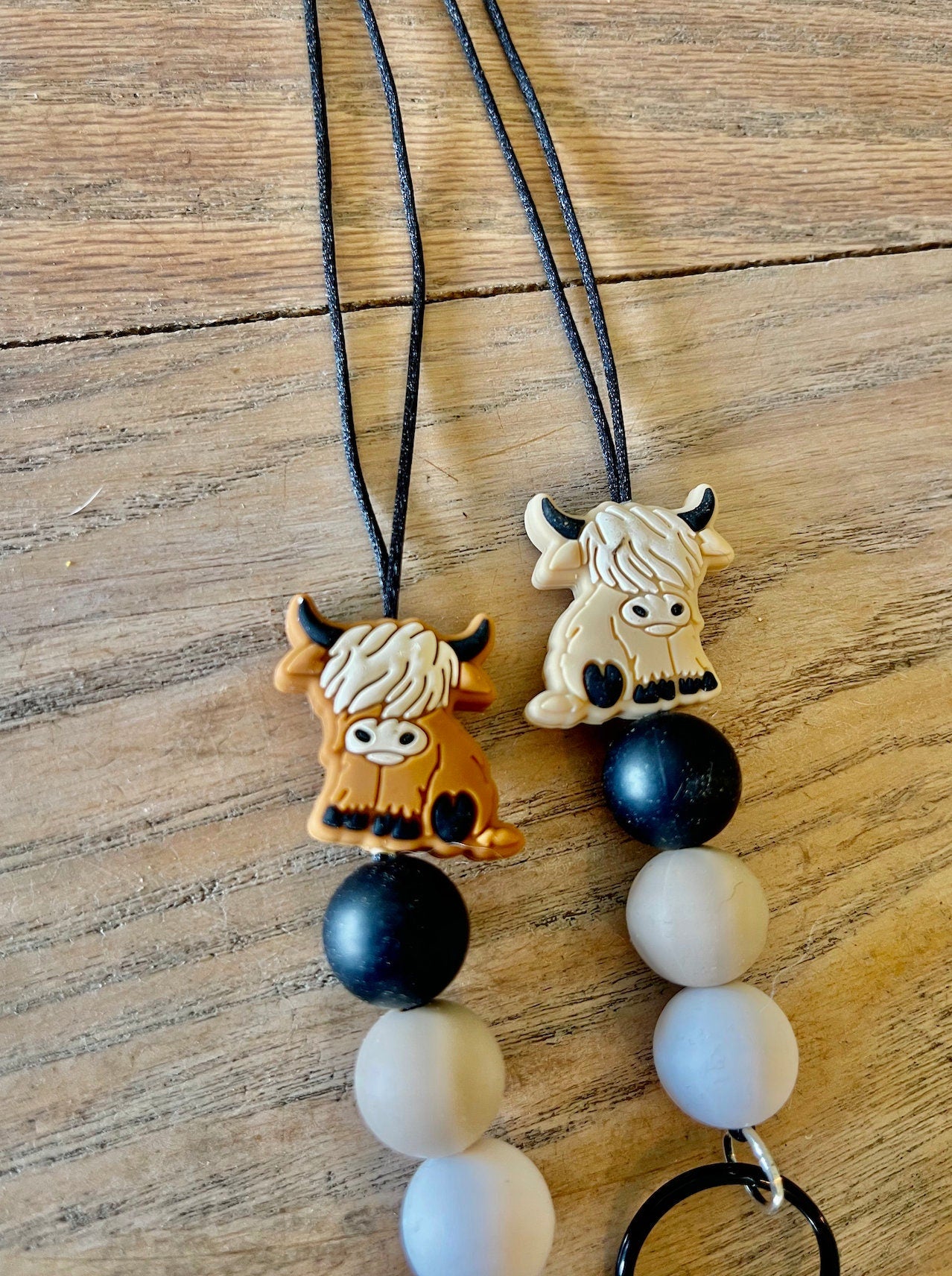 Highland Fluffy Cow Silicone Teacher Nurse Keychain Lanyard Farmhouse Bead Tassel