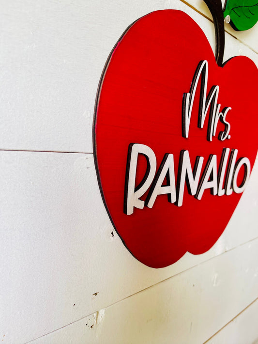 Red Apple Personalized 3D Teacher Name Cut Out Sign