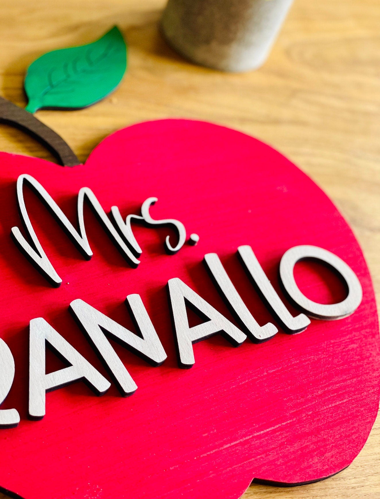 Red Apple Personalized 3D Teacher Name Cut Out Sign