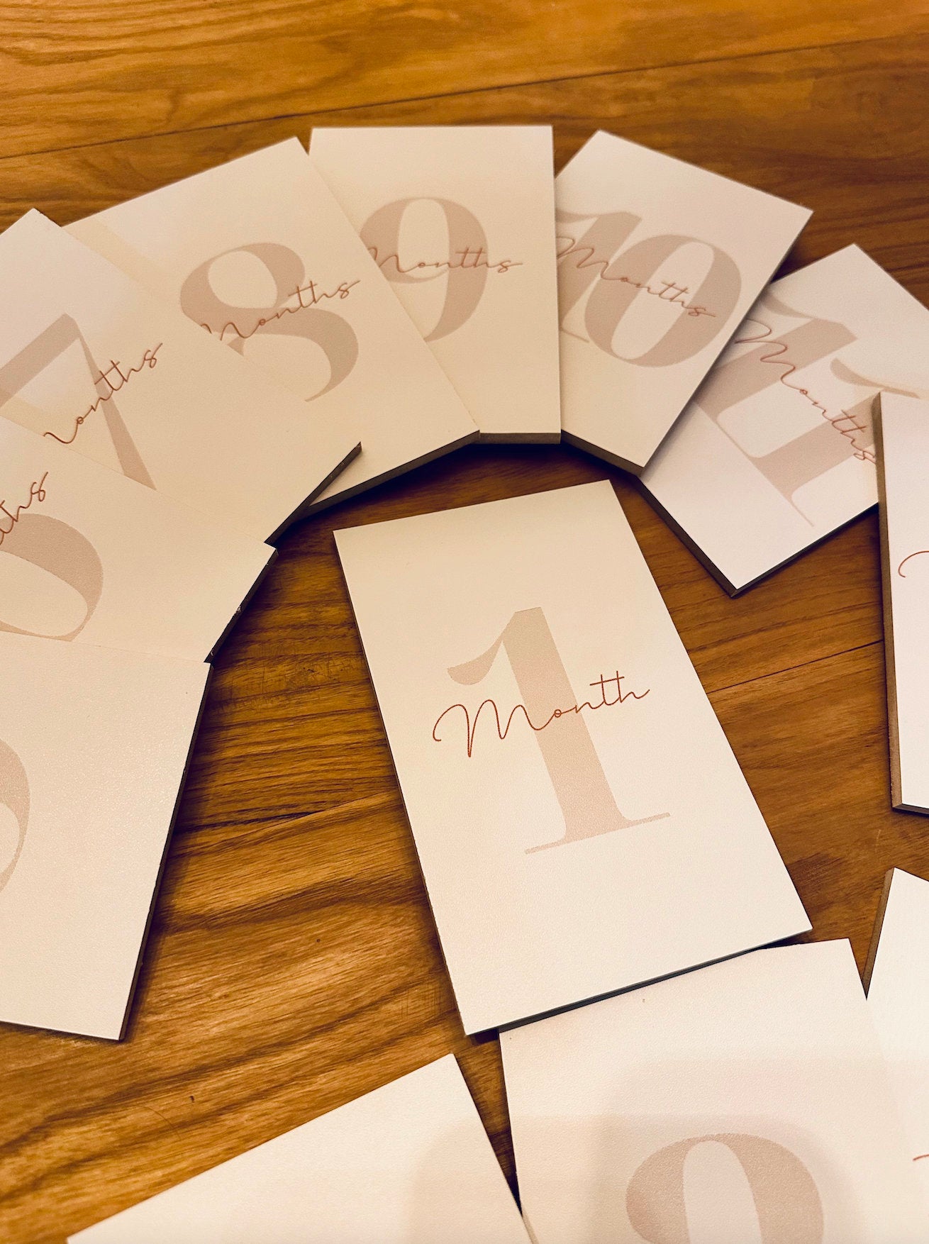 Minimalistic Baby Milestone Cards - Set of Wooden Cards for Baby's First Year - Neutral Pinkish Design; babyshower gift; new mom