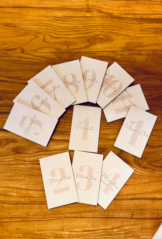 Minimalistic Baby Milestone Cards - Set of Wooden Cards for Baby's First Year - Neutral Pinkish Design; babyshower gift; new mom