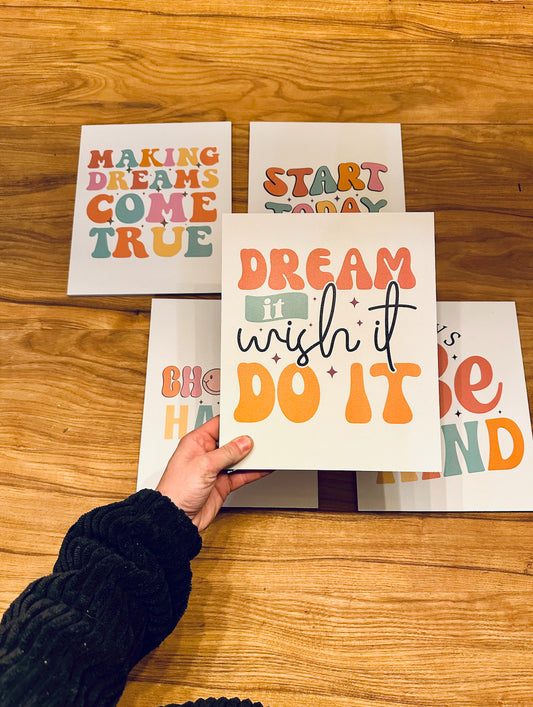 Bright Groovy Retro Motivational Wood Poster Signs - Colorful Rainbow Decor for Office, Classroom, and Kids Bedrooms; new years motivation