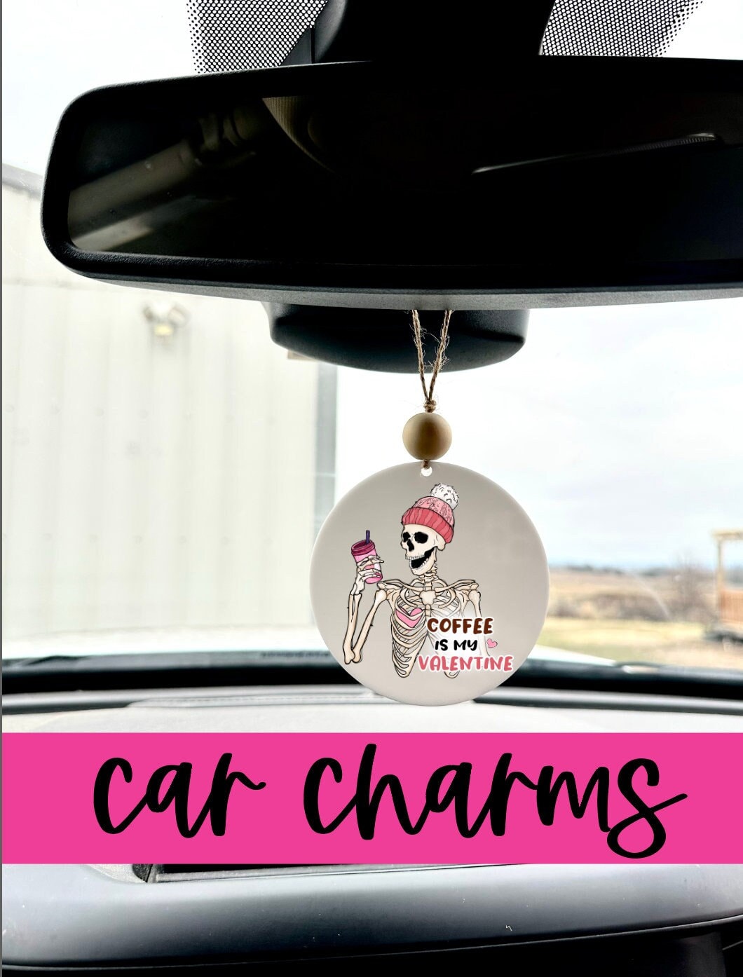 skeleton coffee is my valentine Valentine's Day Car Charm car accessory