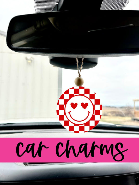 Retro heart smiley checker board Valentine's Day Car Charm vintage car accessory