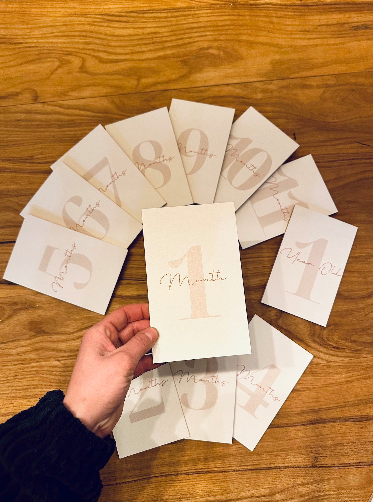Minimalistic Baby Milestone Cards - Set of Wooden Cards for Baby's First Year - Neutral Pinkish Design; babyshower gift; new mom