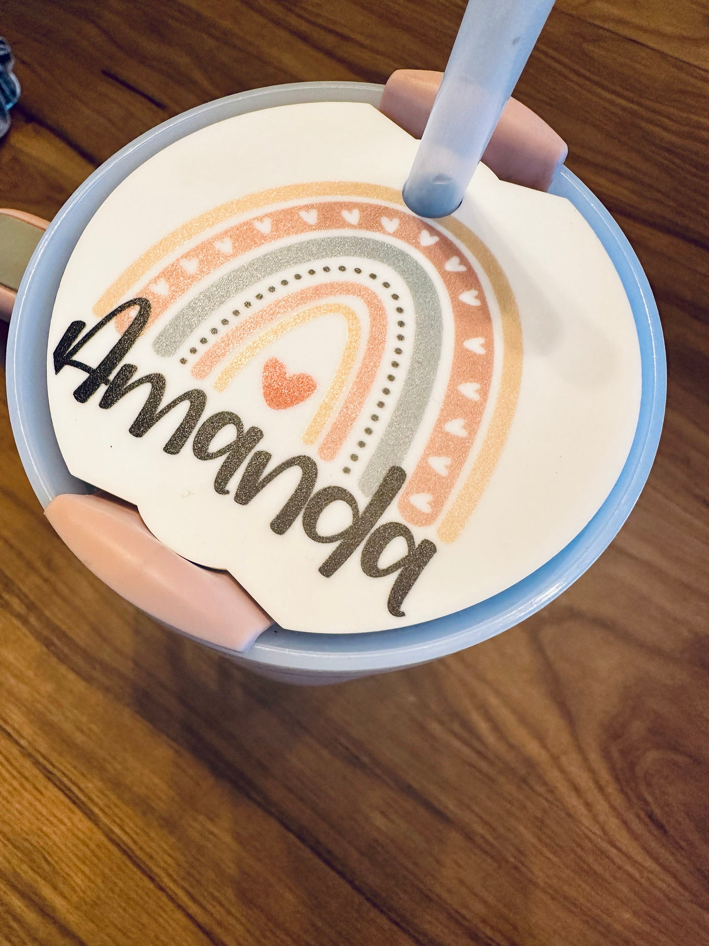 Custom boho rainbow teacher personalized Tumbler Lid Name Tag 20/30oz or 40 oz insulated Tumbler Name Topper Tumbler Acrylic mug circle