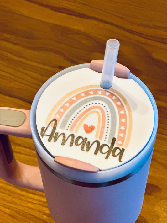 Custom boho rainbow teacher personalized Tumbler Lid Name Tag 20/30oz or 40 oz insulated Tumbler Name Topper Tumbler Acrylic mug circle