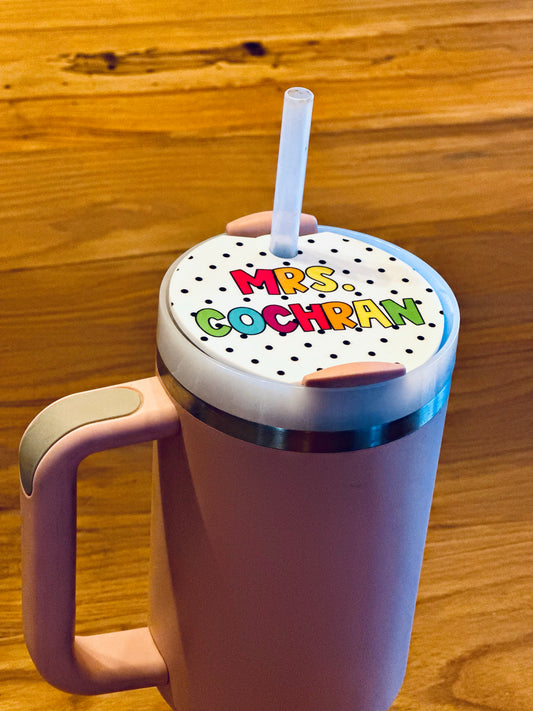 Custom Family Your Photo personalized Tumbler Lid Name Tag 20/30oz or 40 oz insulated Tumbler Name Topper Tumbler Acrylic mug circle