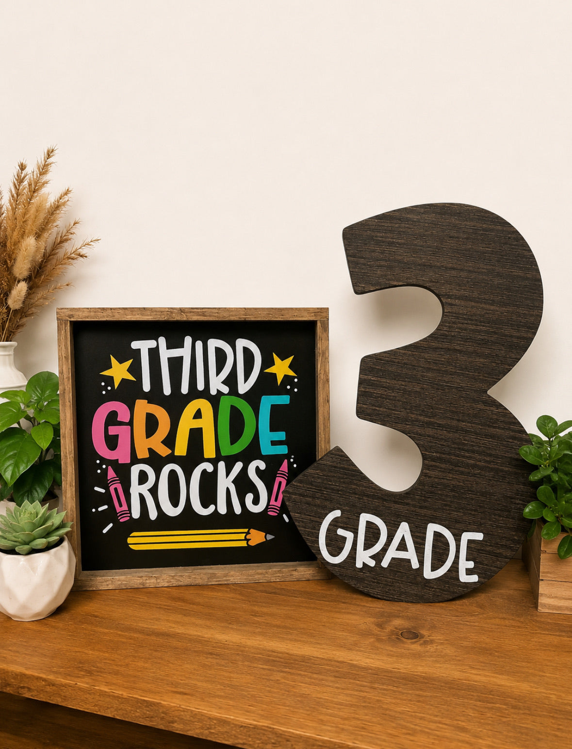 Third Grade Rocks teacher classroom sign and grade cutout