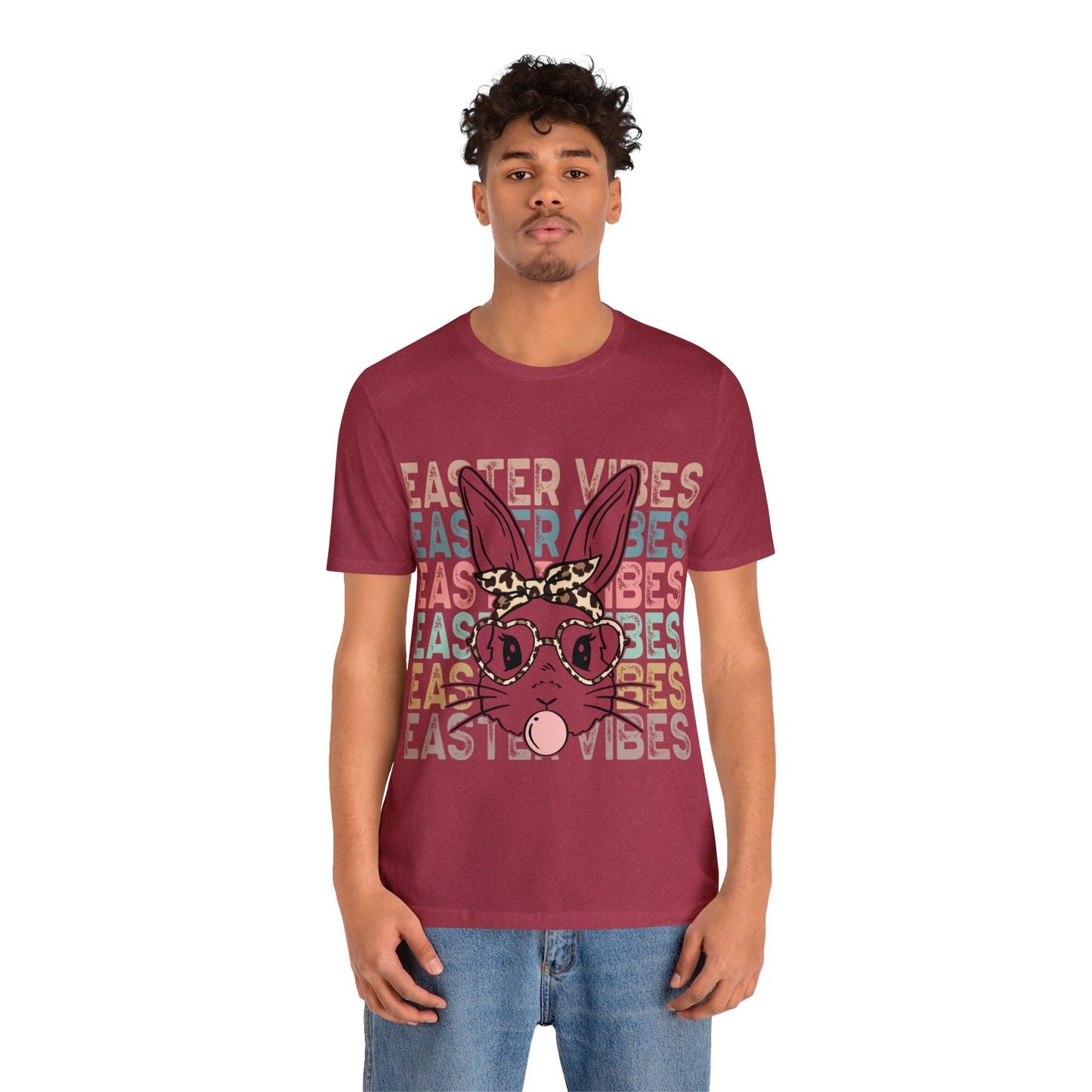Easter Vibes Bunny Rabbit Bubble Gum Unisex Jersey Short Sleeve Tee