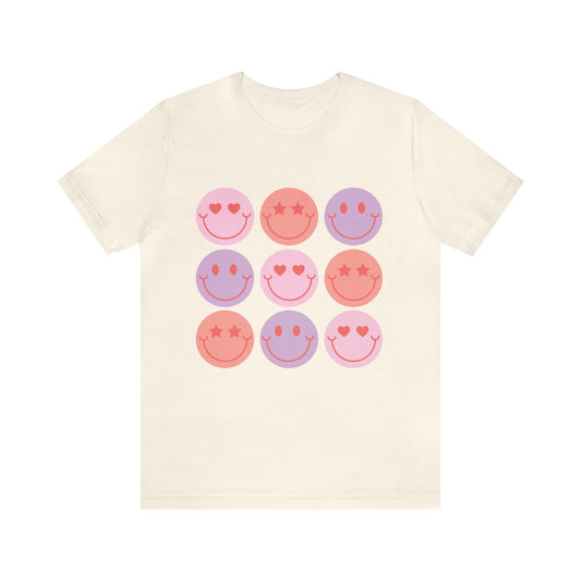 retro groovy smiley face valentines day Unisex Jersey Short Sleeve Tee
