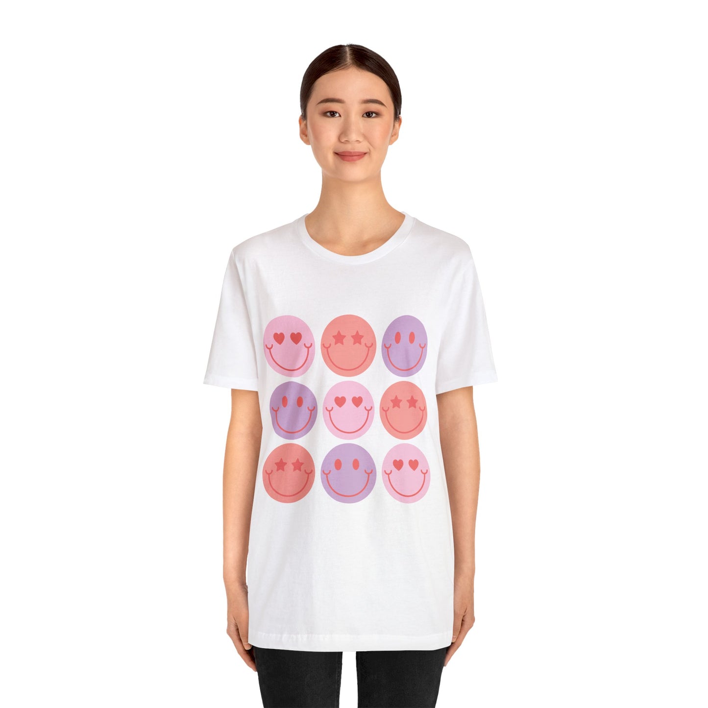 retro groovy smiley face valentines day Unisex Jersey Short Sleeve Tee
