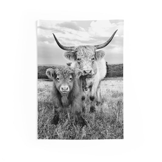 Lola and Calf black and white Indoor Wall Tapestries