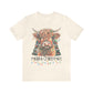 Merry Christmas Highland Cow Christmas Lights Tree Unisex Jersey Short Sleeve Tee