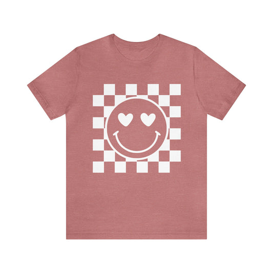 valentines day retro smiley checker board face Unisex Jersey Short Sleeve Tee