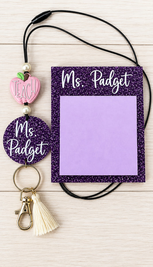 Personalized Acrylic Lanyard & Sticky Note Holder | Custom Name or Logo Beaded Lanyard