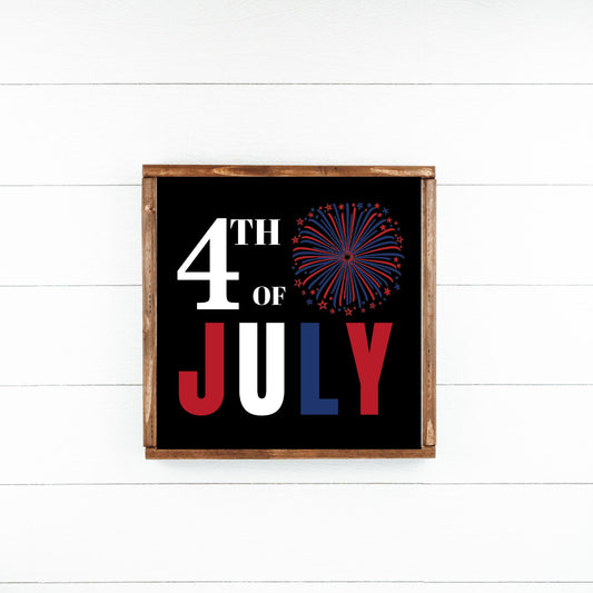 4th of July red white and blue Black Background wood sign