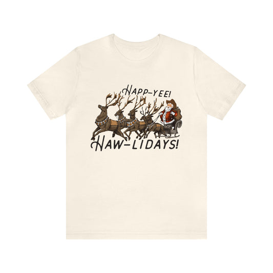 happy hawlidays reindeer santa horses christmas Unisex Jersey Short Sleeve Tee