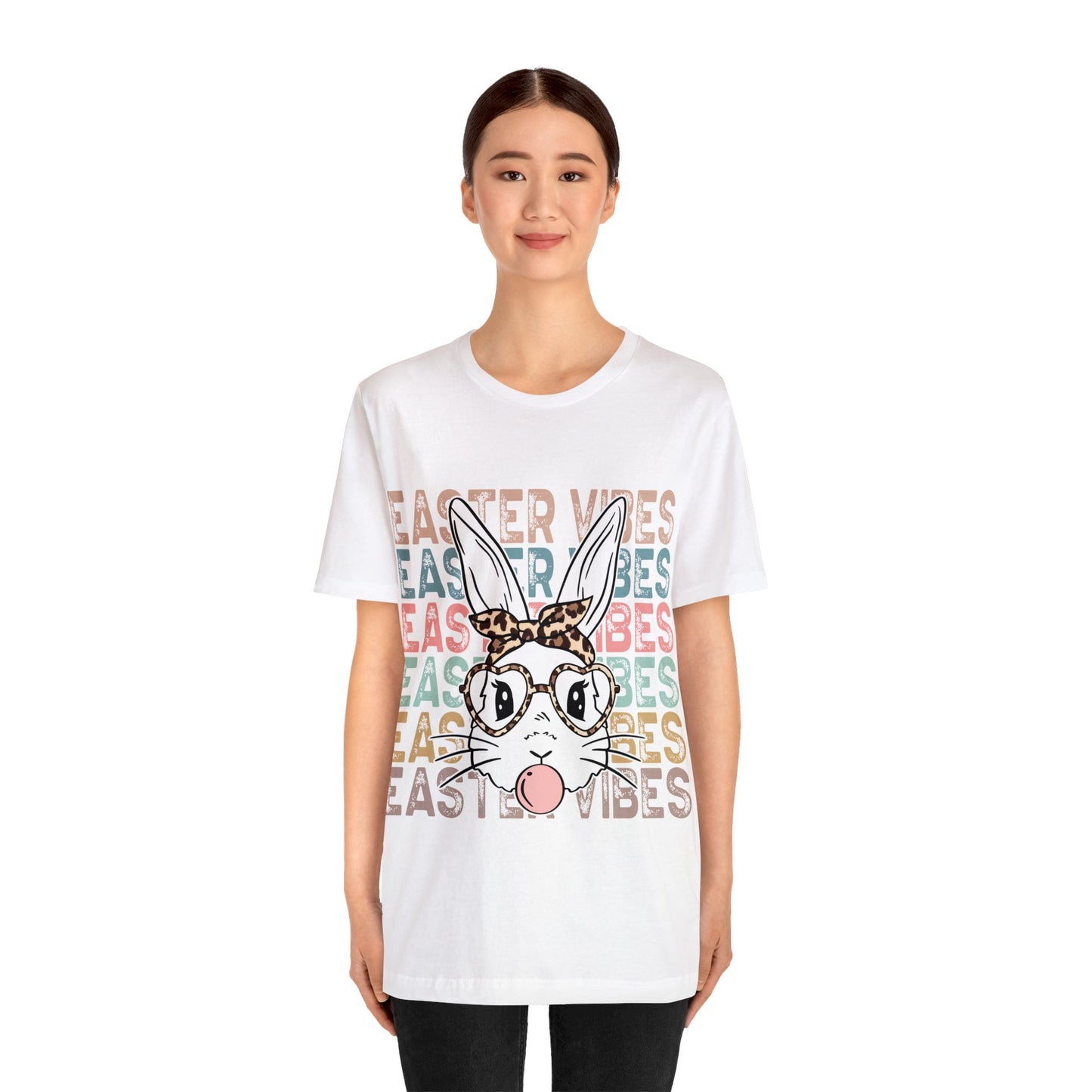 Easter Vibes Bunny Rabbit Bubble Gum Unisex Jersey Short Sleeve Tee