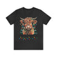Merry Christmas Highland Cow Christmas Lights Tree Unisex Jersey Short Sleeve Tee