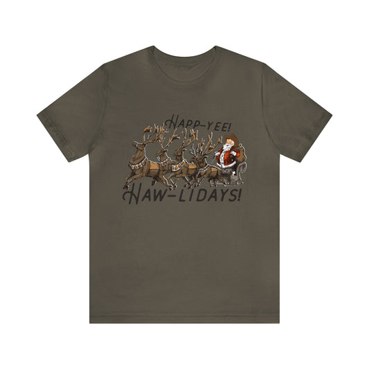 happy hawlidays reindeer santa horses christmas Unisex Jersey Short Sleeve Tee