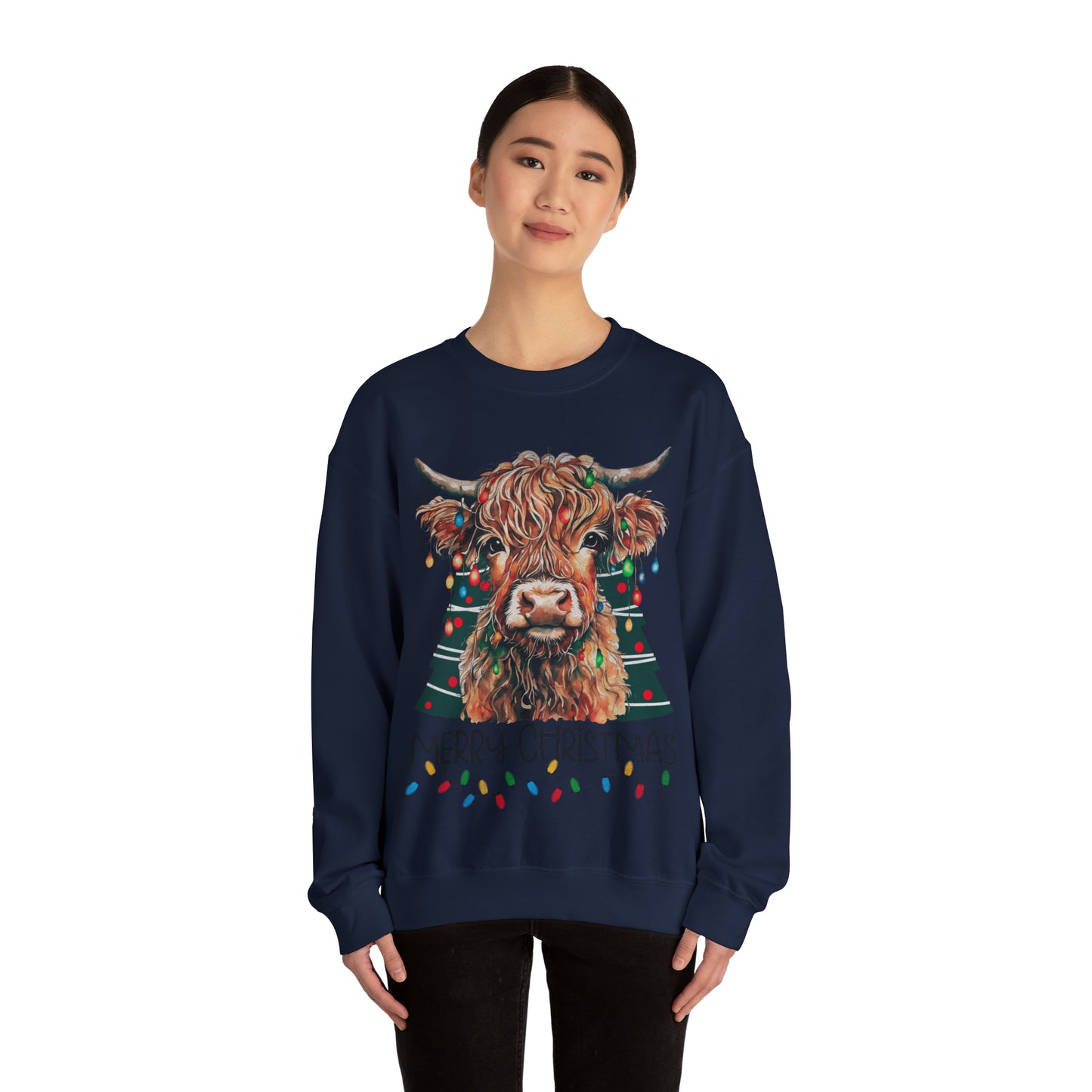 highland cow christmas Unisex Heavy Blend™ Crewneck Sweatshirt