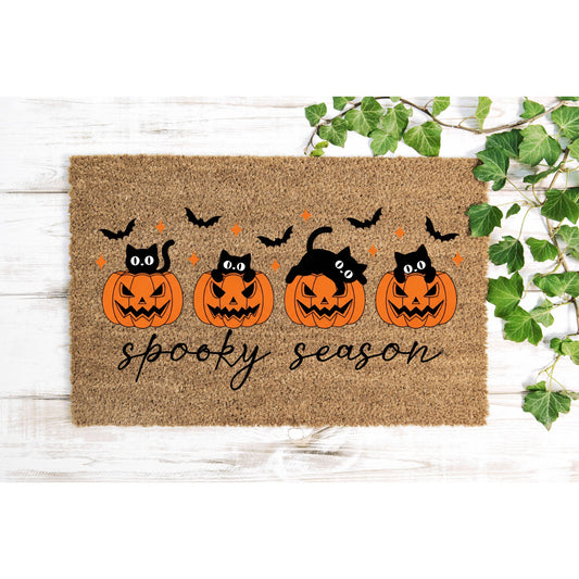 Spooky Season Cats and Pumpkins Halloween Doormat
