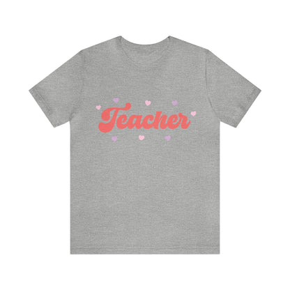 Retro Valentines day Teacher hearts Unisex Jersey Short Sleeve Tee
