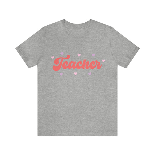 Retro Valentines day Teacher hearts Unisex Jersey Short Sleeve Tee