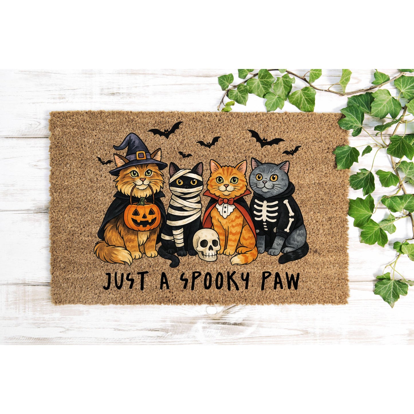 Just A Spooky Paw; Spooky Cat's Halloween Doormat